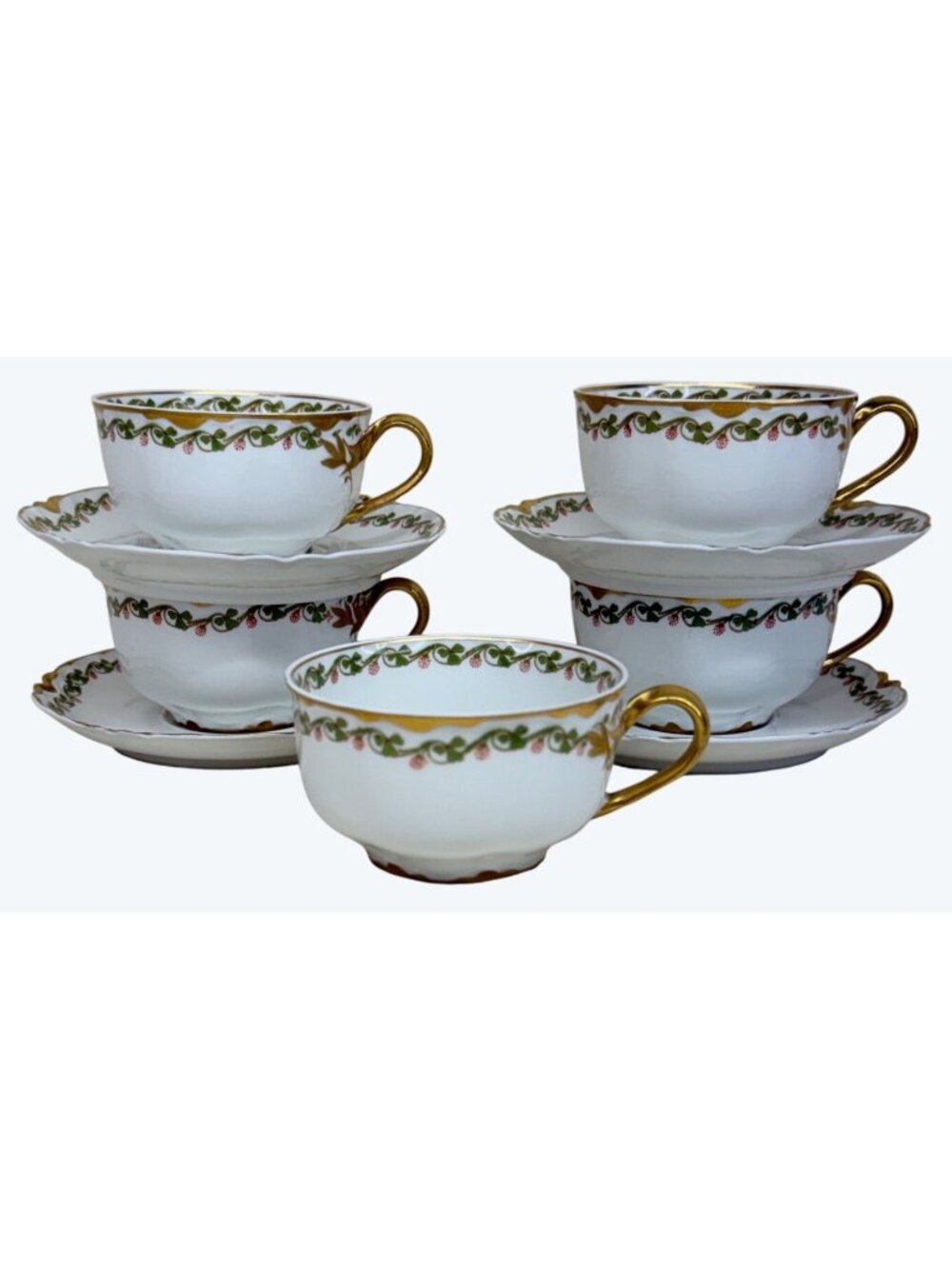 9 Pieces Haviland Schleiger 98 Clover Leaf Cups & Saucers Limoges France